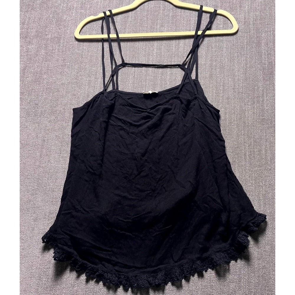 Free People Intimately Cami Top Womens Large Black Lace Hem F415E356